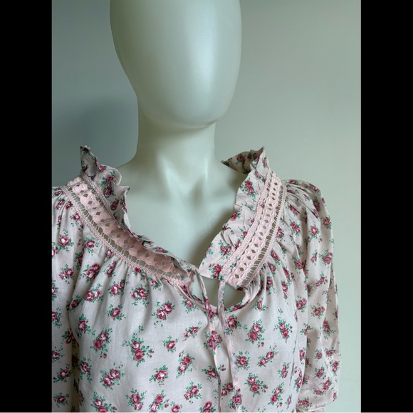 NWT ALBERTA FERETTI $498 Pink Cotton Rose Print Peasant Blouse Lace Italy D&G - Picture 8 of 10